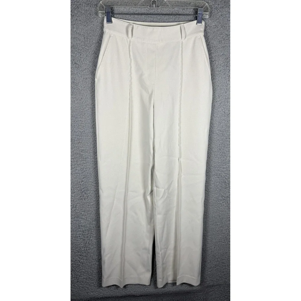 Spanx Carefree Crepe Pleated‎ Trousers Cream White High Rise Straight Leg XS